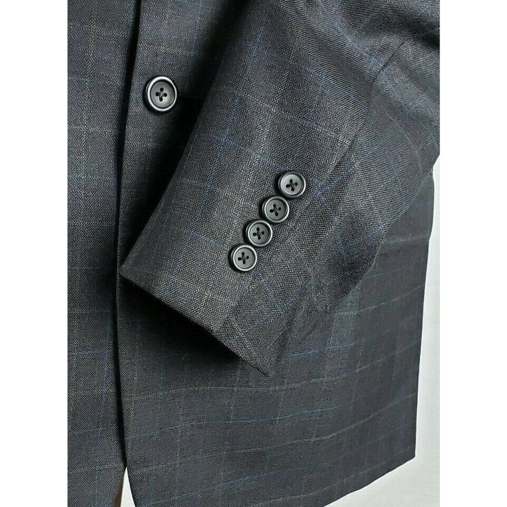 Pronto Uomo Sport Coat Gray Windowpane Check Jacket Mens 43R 100% Wool - Picture 5 of 10